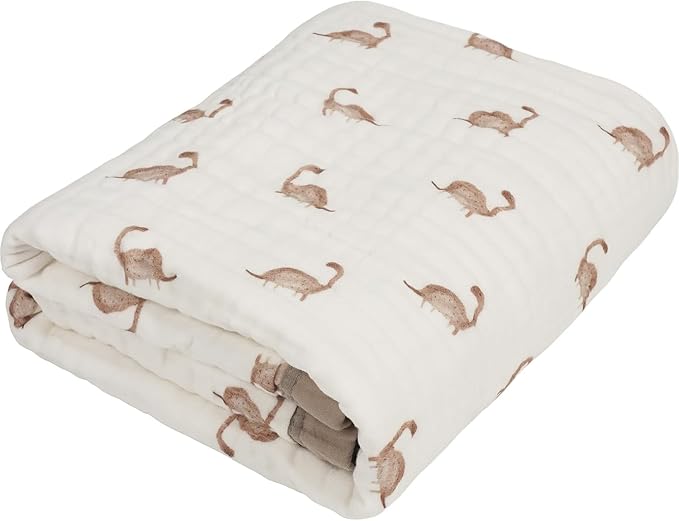 Organic Cotton Muslin Baby Blanket for Boys & Girls - Luxurious Soft Toddler Quilt for Swaddling - Gender Neutral Blankets - Great Dinosaur