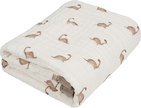 Organic Cotton Muslin Baby Blanket for Boys & Girls - Luxurious Soft Toddler Quilt for Swaddling - Gender Neutral Blankets - Great Dinosaur