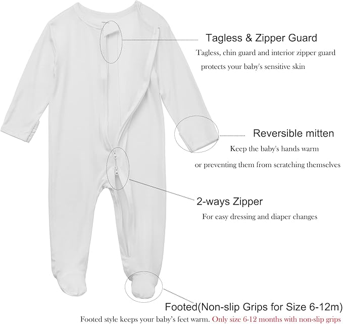 Aablexema Baby Footie Pajamas Zipper - Rayon from Bamboo Infant Footed Pjs with Mittens Sleepwear Jammies