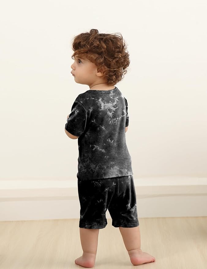 Jimonda Baby/Toddler Soft Sleepwear Short sleeve Kids Cool Pajama Outdoor 2-Piece Shirt&Shorts Casual sets Tie Dye PJ
