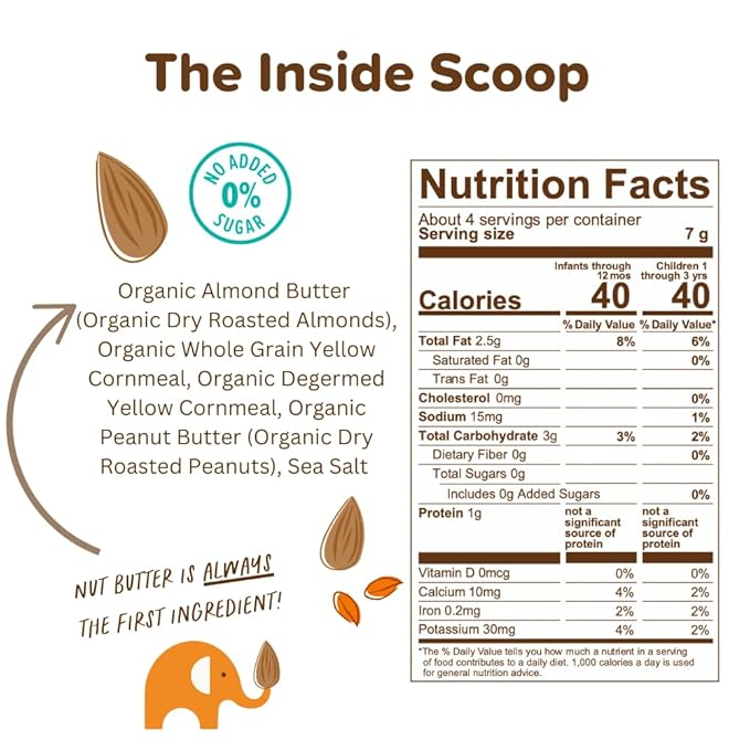 Puffworks Baby Organic Almond Butter Puffs, with Peanut Butter, Plant Protein, USDA Organic, Gluten-Free, Vegan, Non-GMO, Kosher, 1.0 Ounce (Pack of 6)