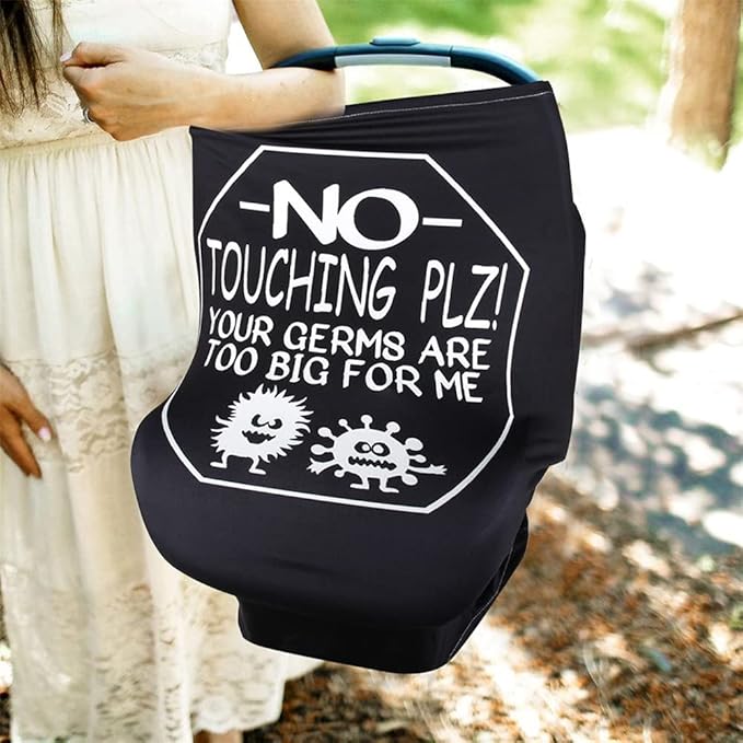 Metplus Car Seat Covers for Babies, Metplus Infant Carseat Canopy Nursing Breastfeeding Cover, Stretchy Carrier Cover for Stroller Shopping Cart, Newborn Boys Girls Shower Gift - No Touching Sign