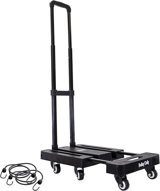 dbest products Trolley Dolly Platform Cart 6-Wheel Handtruck for Moving, Folding Hand Truck, Telescoping Handle, Expandable Toe Plate & Includes 2 Bungee Chords, Carretilla plegable