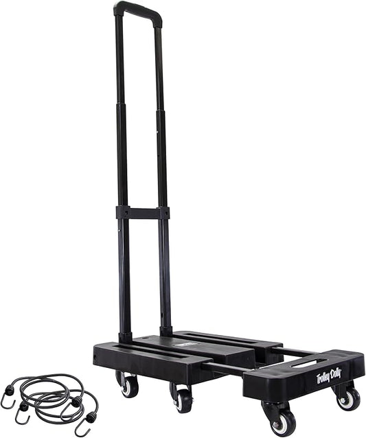 dbest products Trolley Dolly Platform Cart 6-Wheel Handtruck for Moving, Folding Hand Truck, Telescoping Handle, Expandable Toe Plate & Includes 2 Bungee Chords, Carretilla plegable