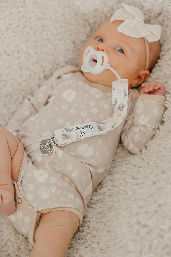 Copper Pearl Pacifier Clip 3-Pack: Premium Knit Binky Clips for Baby Girls and Boys - Stylish Stainless Steel Pacifier Holder Clip - Baby Pacifier Clips for No More Floor Drops - Timber