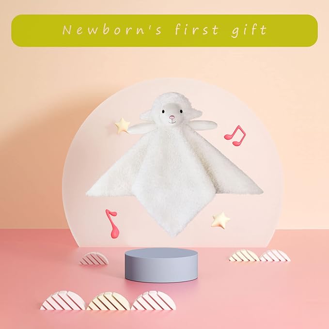 White Lamb Baby Soft Stuffed Animal Security Blanket, Plush Sheep Character Lovey Blanket, Baby Shower/Nursery Gift, Newborn Infant Toddler Snuggle Blankie for Boys Girls, 18 Inches