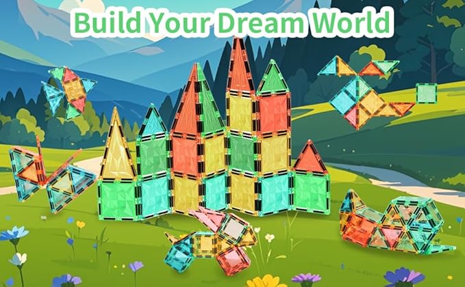 Magnetic Tiles,Magnet Building Blocks Construction Stacking Educational Toy Creative Playboard for Kids Ages 3+ (032 Pieces)
