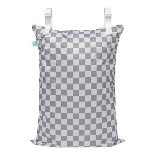 Bumkins Waterproof Hanging Wet Bag Large for Baby, Laundry, Dirty Clothes, Travel, Swim Suit, Cloth Diapers, Pool, Towels, Daycare, Beach, Zip Reusable Bag, Wetdry Vacation Packing, XL Gray Check