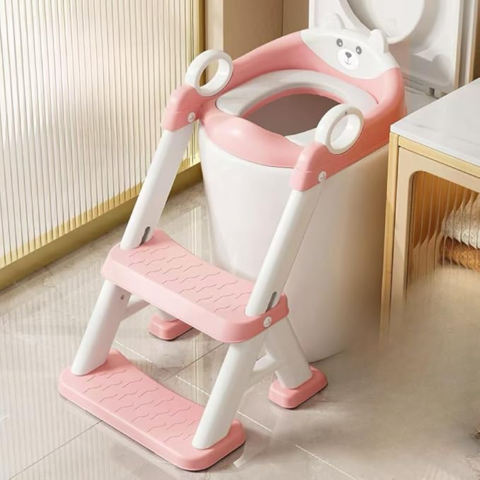 PandaEar Toilet Potty Training Seat with Step Stool Ladder, Comfortable Safe Potty Seat with Anti-Slip Pads Ladder & Bear Design for Kids Boys Toddlers -Pink