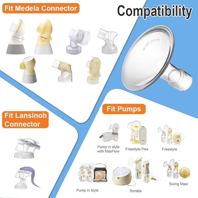 PumpMom-us 17mm Shields Compatible with Medela Breast Pump Parts, Replace Flange Accessories for PersonalFit, Freestyle, Harmony, Maxi, Flex Connector, PersonalFit Flex Breast Shield, 2pcs (17mm)