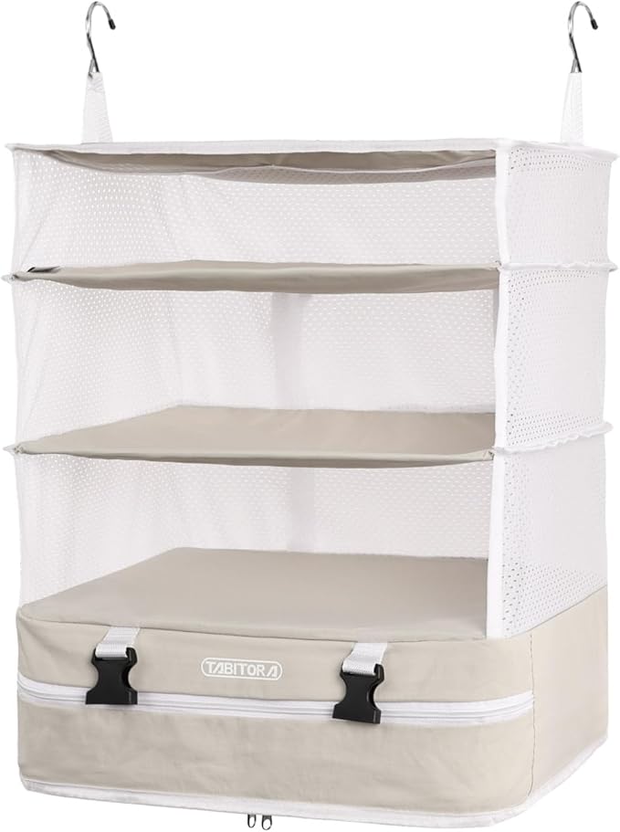 TABITORA Portable Hanging Travel Shelves Bag Packing Cube Organizer Suitcase Storage Large Capacity (Cream white XL)