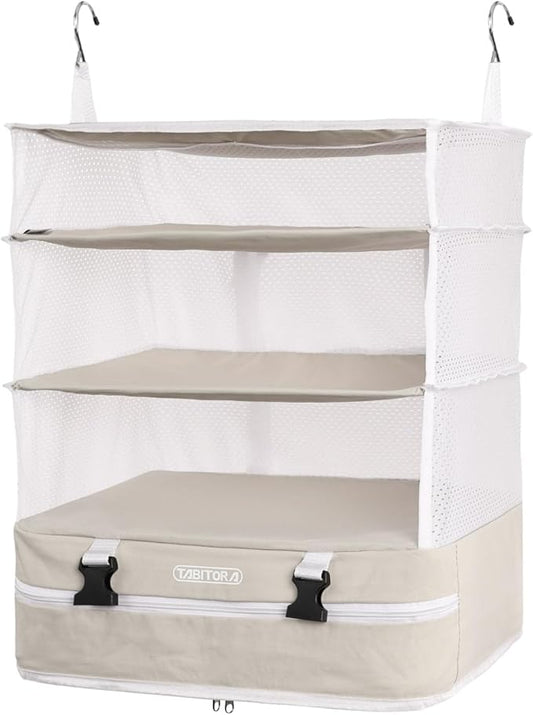 TABITORA Portable Hanging Travel Shelves Bag Packing Cube Organizer Suitcase Storage Large Capacity (Cream white XL)