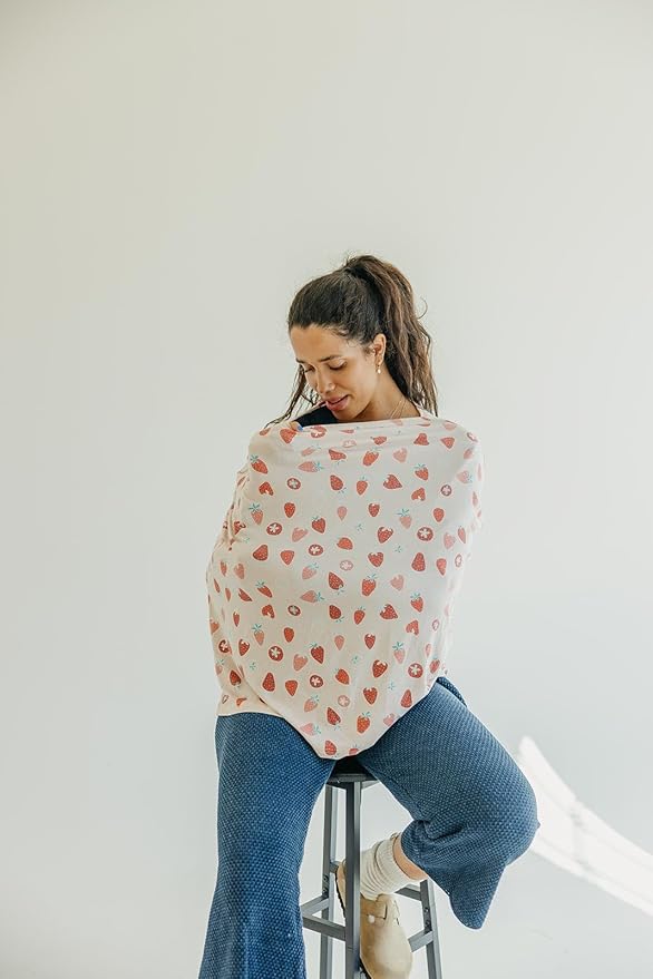 Copper Pearl Multi-Use Cover: Car Seat Covers, Nursing Cover, and Stroller Cover for Sun - Stretchy Fabric, All-Season Use, Stylish Designs, Easy Access for Moms - Strawberry
