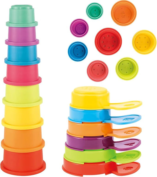 Bath Toys, 14 PCS | Safe & Educational Stacking Cups and Spoons with Numbers | Mold Free & Easy Grip Bath Toys for Baby and Toddler | Bathtub Water Toys with Early Learning Color & Shape Recognition