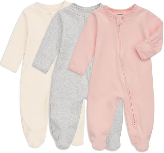 Aablexema Baby Footie Pajama with Mitten Cuffs, Double Zipper Infant Cotton clothes Sleeper Pjs, Footed Sleep Play