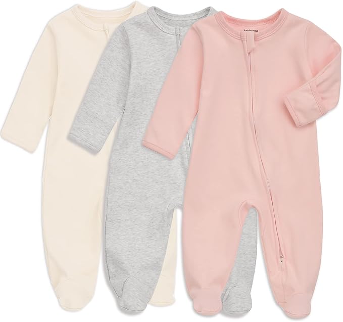 Aablexema Baby Footie Pajama with Mitten Cuffs, Double Zipper Infant Cotton clothes Sleeper Pjs, Footed Sleep Play
