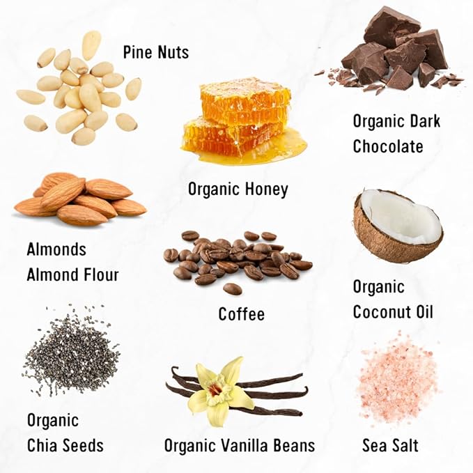 Taos Bakes - Coffee + Dark Chocolate - Breakfast Bar - 8g of Protein, 6g Fiber, & Gluten Free - Healthy Snack for Adults - Filled with PIne Nuts, Almonds, Chocolate, & Chia Seeds - 12 Pack, 1.8oz ea