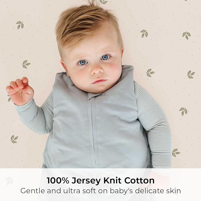 Ely’s & Co. Pack and Play Sheets, for Mini/Portable Crib, 2 Pack Fitted Playpen Play Yard Sheet Set Compatible with Graco Pack n Play, for Baby Boys/Girls, 100% Cotton, Sage Vintage Leaf, 38”x24”x5”