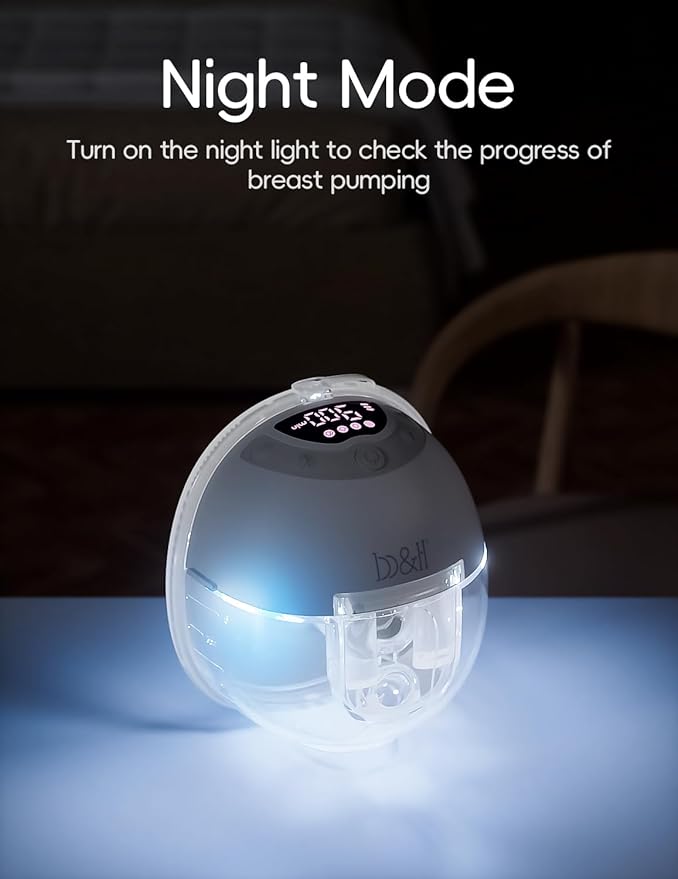 b&h Electric Wearable Breastfeeding Pump with Night Light, Hospital Grade Breast Pump Hands Free, 4 Modes & 9 Levels, 17/19/21/24/27mm Flange, Baby Mouth Double-Sealed Flange, Milk Pump for Moms -Grey