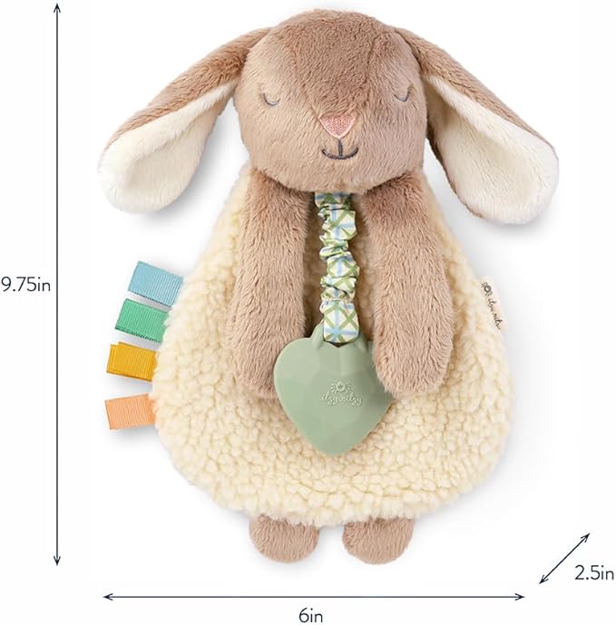 Itzy Ritzy - Itzy Lovey Including Teether - Baby Lovey with Teether, Textured Ribbons & Dangle Arms - Features Crinkle Sound, Sherpa Fabric and Minky Plush (Taupe Bunny)
