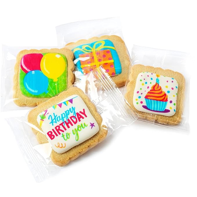 Happy Birthday Cookies 12 PACK Gift Basket | INDIVIDUALLY WRAPPED For Kids Men Women | Decorated Party Favors Gift Box | Nut Free