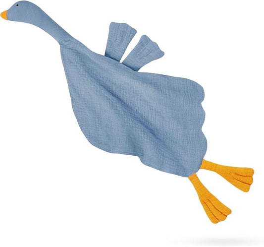 Baby Toys Lovey Blanket Soft Goose Toys for Newborn Essentials 0-6 Months, Sensory Stuffed Animal Security Blanket for Boys and Girls (Goose-Costume Blue)