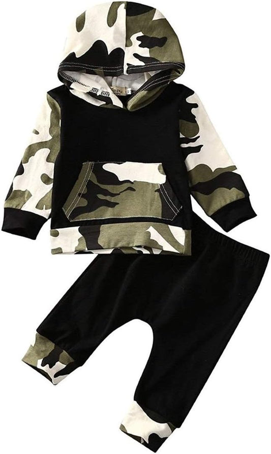 2Pcs Baby Boys Hoodie Tops Pants Set Dinosaur Deer Print Sweatsuit Fall Winter Outfits