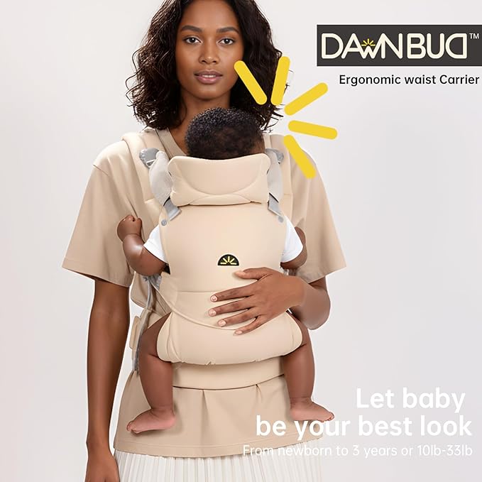 Baby Carrier for Newborns to Toddlers, Adjustable, Ultra-Soft and Weightless, Ergonomic Baby Carrier with Head Support, Baby Travel Gear, Baby Essentials (Beige),