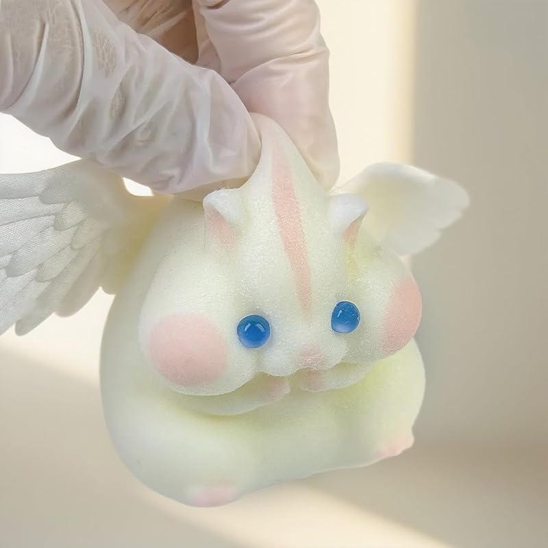 Handmade Taba Squishy Hamster Toy, Cute Squishy Hamster Fidget Toy, Realistic Hamster Toy, Soft Silicone Mochi Furry Toy, Stress Relief Gift for Adults & Kids,Halloween Decor(White-Angel)