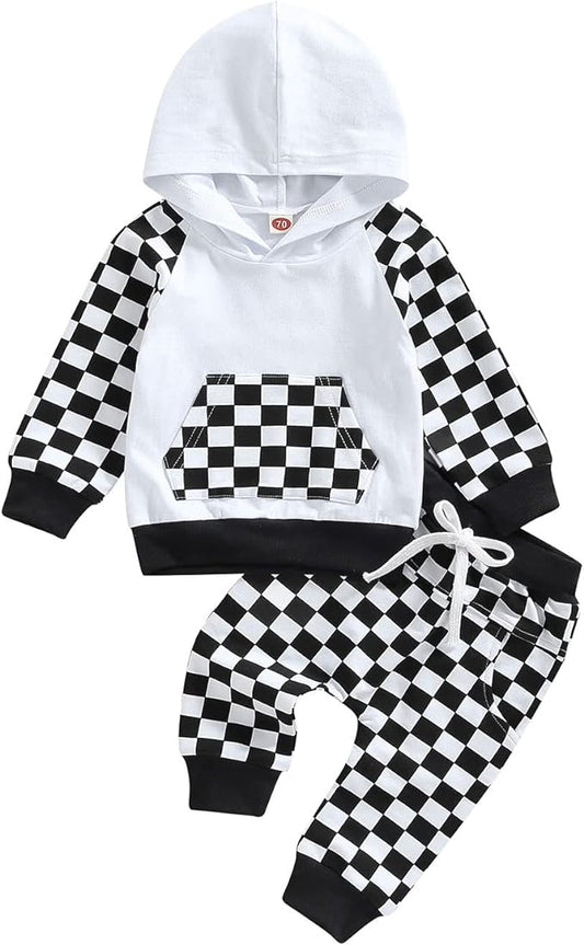 2Pcs Baby Boys Hoodie Tops Pants Set Dinosaur Deer Print Sweatsuit Fall Winter Outfits