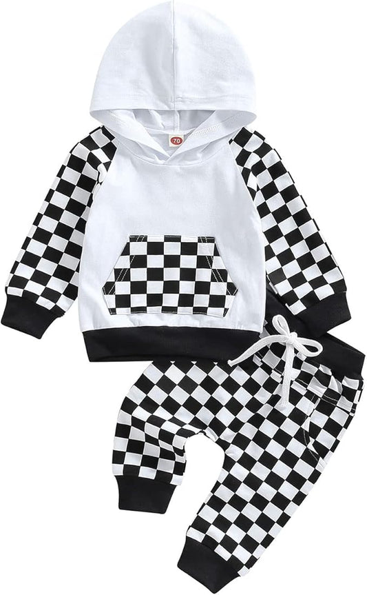 2Pcs Baby Boys Hoodie Tops Pants Set Dinosaur Deer Print Sweatsuit Fall Winter Outfits