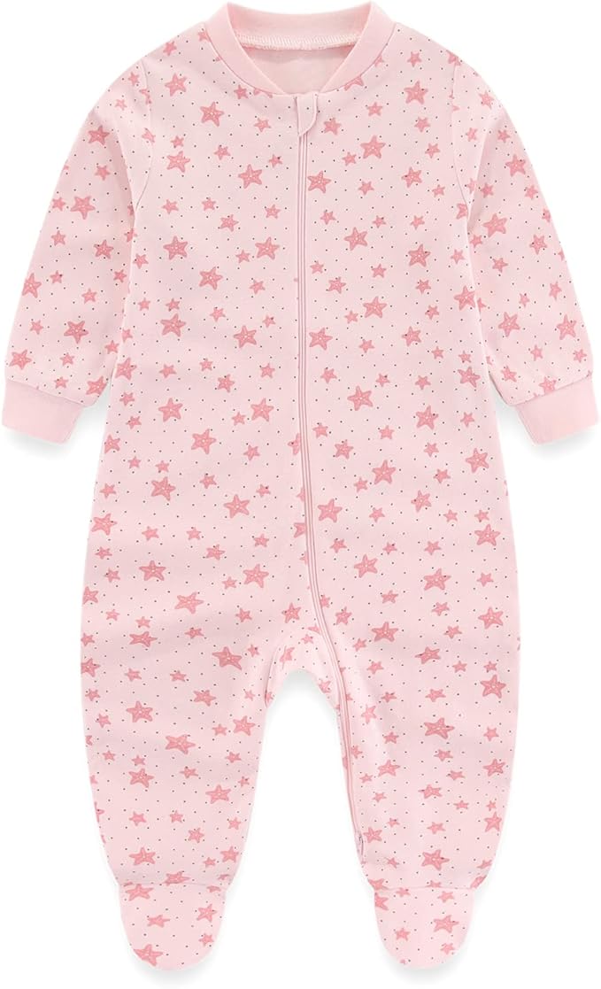 Baby Boys Girls Footies One-Piece Romper Long-Sleeve Jumsuit Cotton Newborn Clothes Set 4-Pack, Baby Pajamas