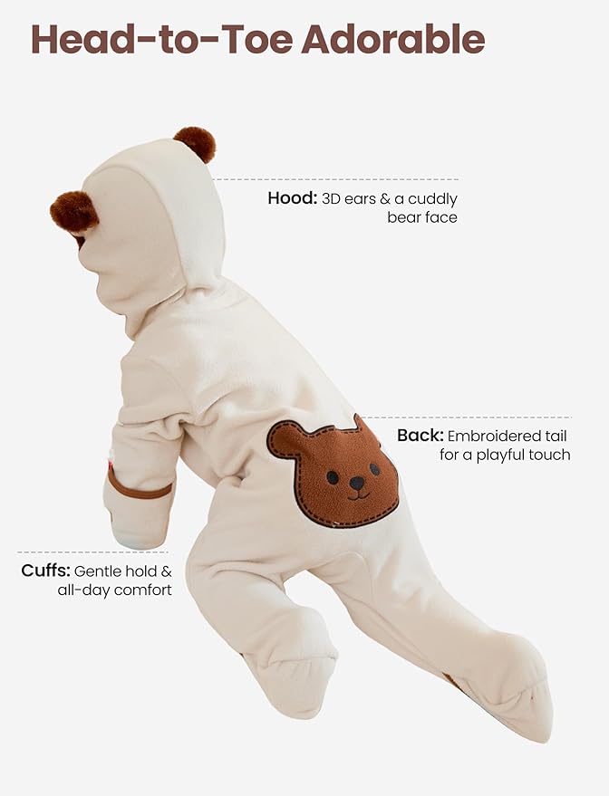 PATPAT Fleece Hooded Footed Romper Clothes, Soft Warm Footie Covers, Car Seat Friendly, Easy Zip, Cute Boy Girl