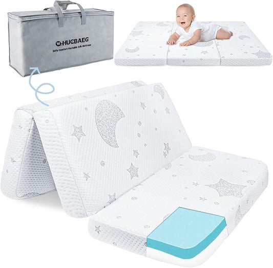 Pack and Play Mattress, Pack N Play Mattresses with Dual-Sided Memory Foam, Foldable Baby Mattress for Pack and Play Playpen with Removable Cover and Travel Bag