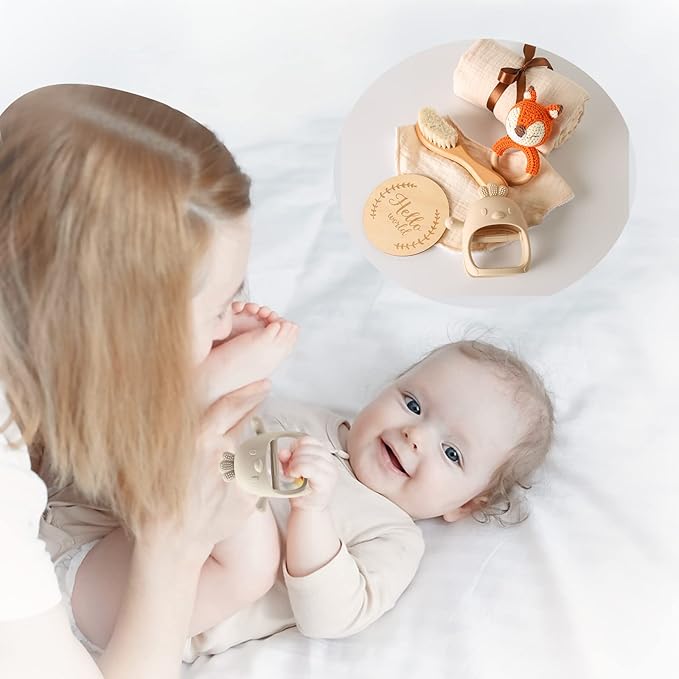 EERKEOD Baby Gift Set for Newborn New Baby Gift Set - Newborn Baby Essentials Baby Bath Set with Baby Blanket Baby Rattle - New Born Baby Girls Gift & Baby Boy Gifts for Baby Shower