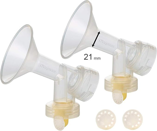 21 mm 2xOne-Piece Small Breastshield w/ Valve and Membrane for Medela Breast Pumps; Replacement to Medela PersonalFit 21 Breastshield and Personal Fit Connector; Made by Maymom