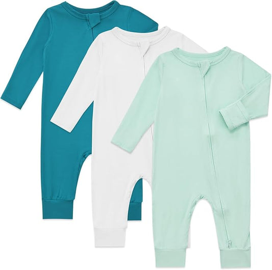 Aablexema Baby Footless Pajamas Rayon 3pcs Unisex Infant Zipper Romper with Mitten Cuffs Sleep Play PJs