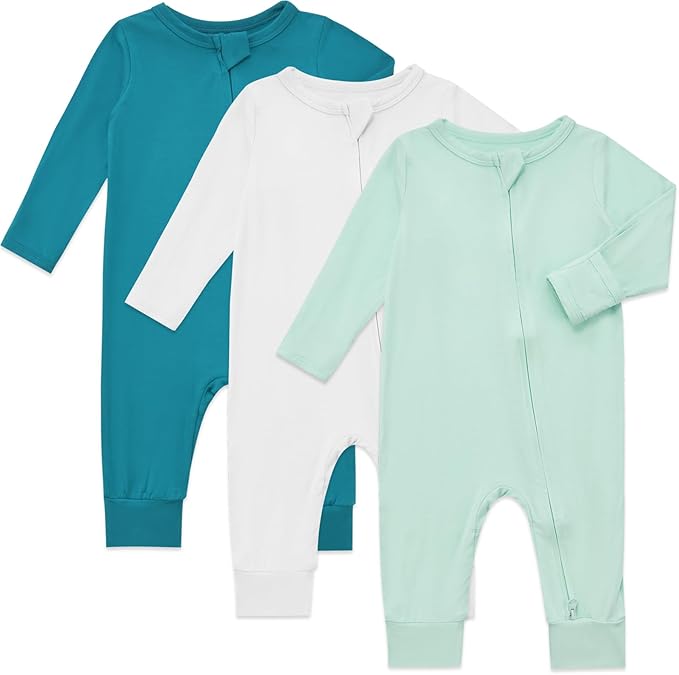 Aablexema Baby Footless Pajamas Rayon 3pcs Unisex Infant Zipper Romper with Mitten Cuffs Sleep Play PJs