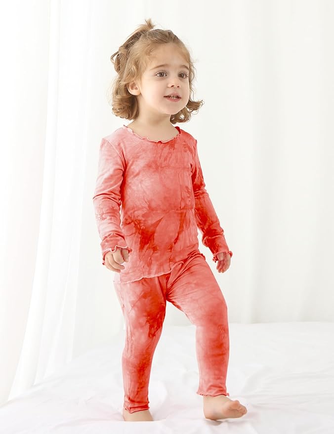 Jimonda Kids Toddler Soft Rayon From Bamboo Pajamas Long Sleeve Boys Girls Sleepwear Outdoor 4pcs Set Tops&Pants Tie Dye Pj
