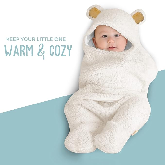 BlueMello Baby Bear Swaddle Blanket | Ultra-Soft Plush Essential for Infant 0-6 Months | Receiving Swaddling Wrap White | Ideal Newborn Registry and Toddler Accessories | Perfect Baby Boy Shower Gift
