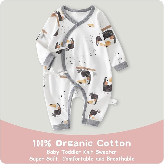 100% Organic Cotton Soft 0-6 Months 2-Piece Unisex Footless Newborn Baby Sleepers Pajamas Romper Boys Girls
