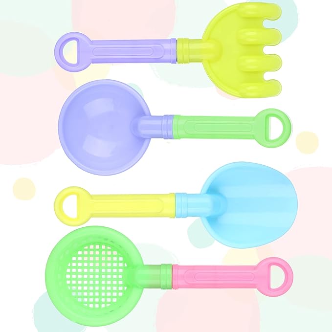 Skylety 8 Pieces Kids Beach Sand Shovels Colorful Plastic Rake Sand Sifter Toy Shovel for Teens Garden Summer Beach Toys(Cute Style)