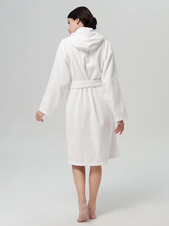 SIORO Womens Hooded Terry Cloth Robe, Cotton Absorbent Knee-Length Bathrobe, Housecoat with Pockets for Spa & Shower