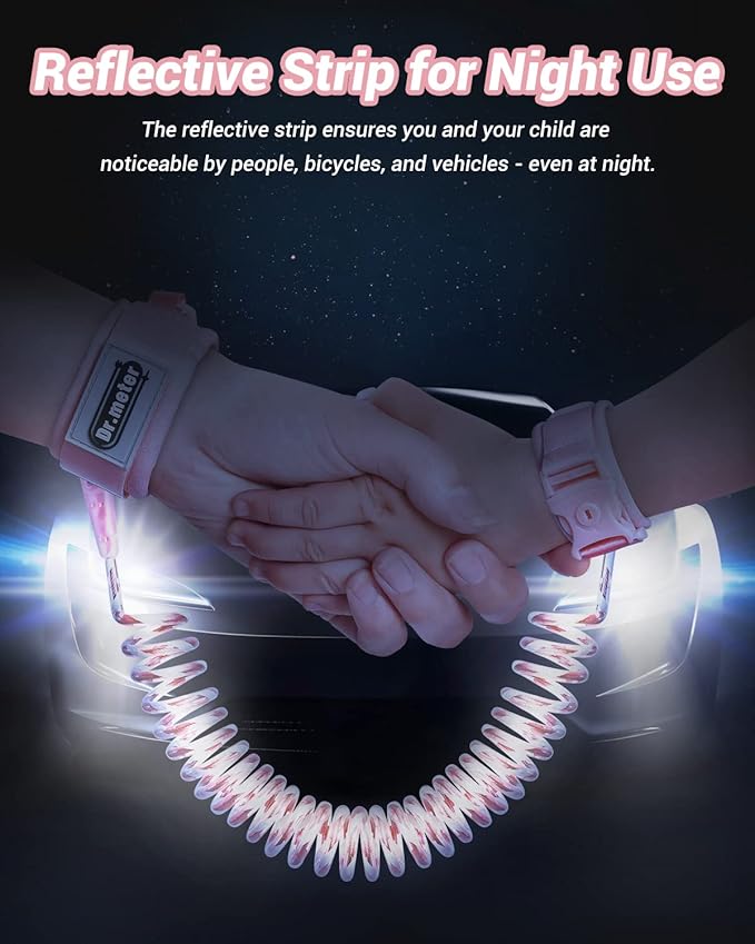 Dr.meter Anti Lost Wrist Link, 2 Pack Toddler Safety Leash with Key Lock, Reflective Child Walking Harness - Dual 8.2ft Length Pink & Green Kids Leash for Boys and Girls Outdoor Essencial