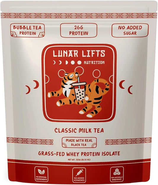 Classic Milk Tea Boba Protein Powder | Whey Protein Isolate | 26g Grass Fed Whey Protein Powder | No Added Sugar or Artificial Ingredients | Bubble Tea