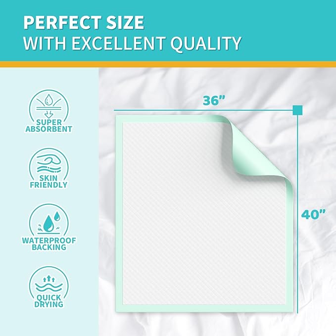 Disposable Bed Pads 40"X36" Extra Large Chucks Pads for Adults 130G Heavy Duty Pads Super Absorbent Underpads Waterproof Pee Pads for Incontinence, Mattress or Large Pets [100x91CM, 20pcs]