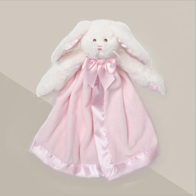 Bearington Baby Bunny Snuggler - 15 Inch Pink Rabbit Plush Stuffed Animal Security Blanket Lovey for Babies - Bunny Lovey Plush Blanket
