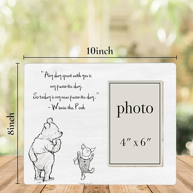 Pooh Bear Picture Frame, Romantic Pooh Gifts for Her Him, Anniversary, Birthday Gifts for Couple Best Friend, My Favorite Day Photo Frame for 4 x 6 Inch Photo
