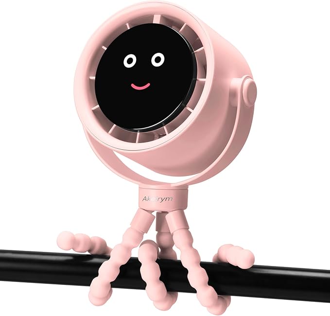 Stroller Fan Portable, Personal Fan for Travel, Air Turbo Tech & Digital display, Detachable 5 Speeds Rechargeable 360° Rotate Flexible Tripod, For Home Office Stroller (Pink)