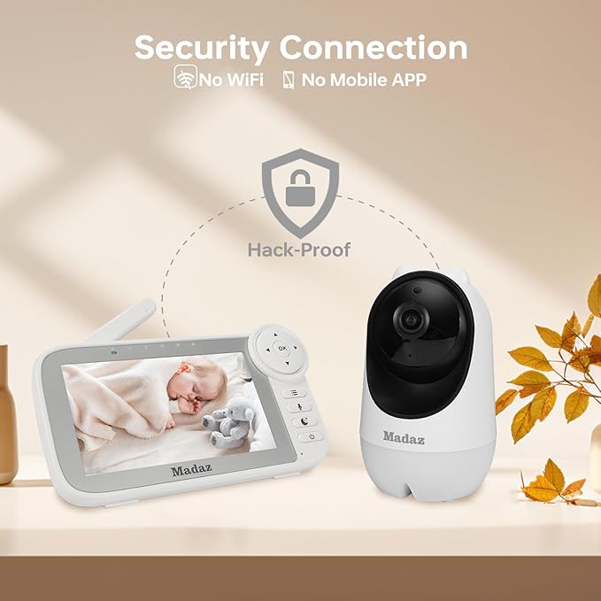 Madaz No WiFi Baby Monitor with Color Night Vision, 5" HD Display,1080P Pan Tilt Zoom Camera, Lullabies, Temperature Sensor, 2-Way Talk, 1000ft Range + Duck Night Light